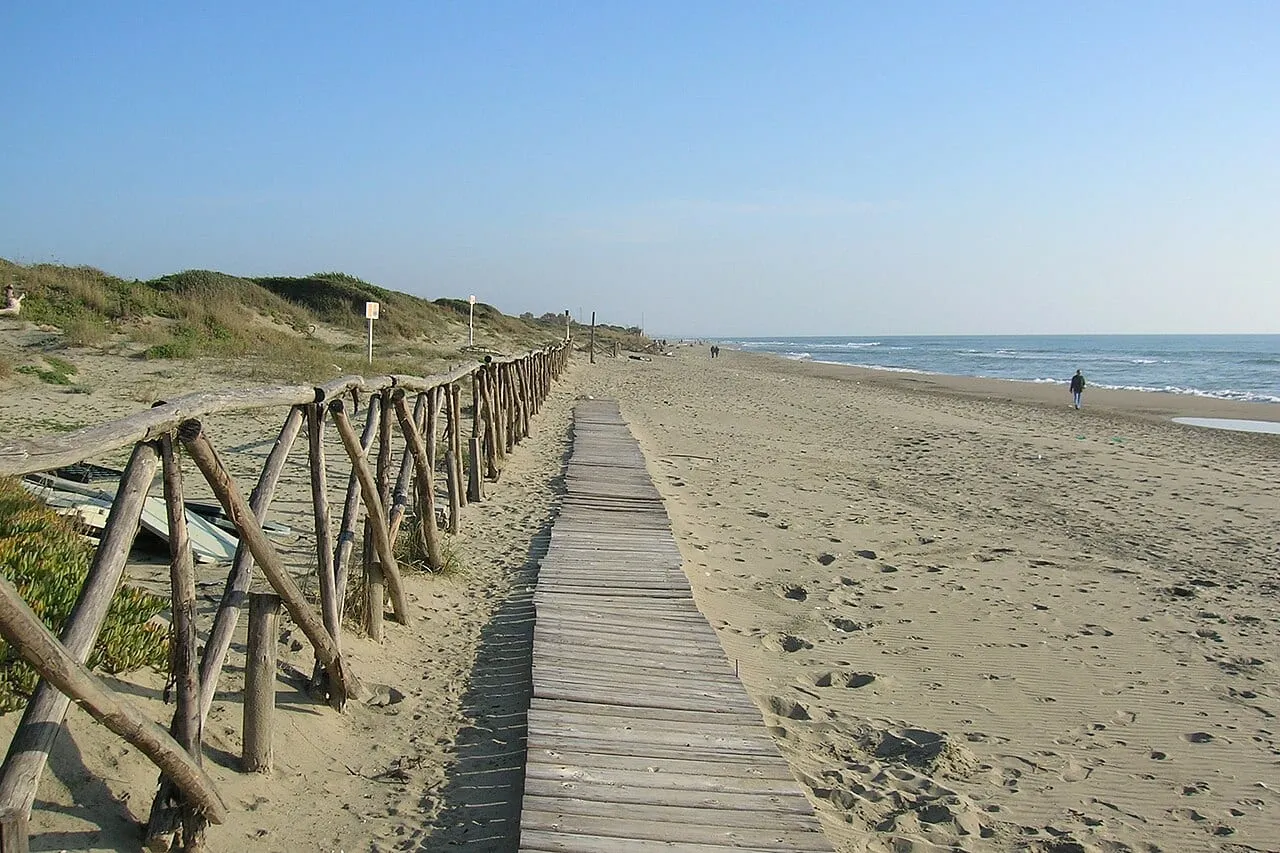 Dunes et rivage de la plage de Capocotta dans la réserve naturelle du Litorale Romano
