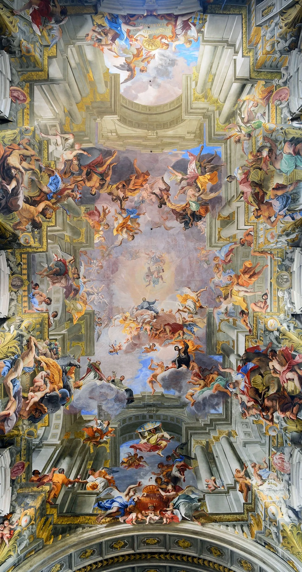 Voûte de la nef de Sant'Ignazio peinte par Andrea Pozzo, la Gloria di Sant'Ignazio en trompe-l'œil